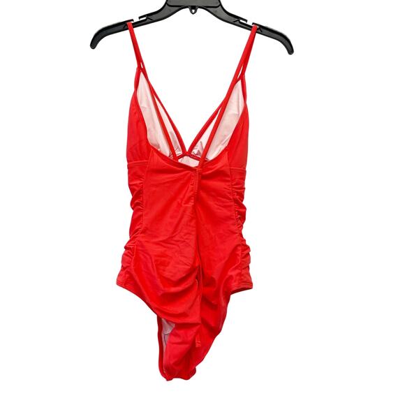Cupshe Women's Italian Voyage Shirring Tie Back One Piece Swimsuit Red Large - Picture 3 of 6
